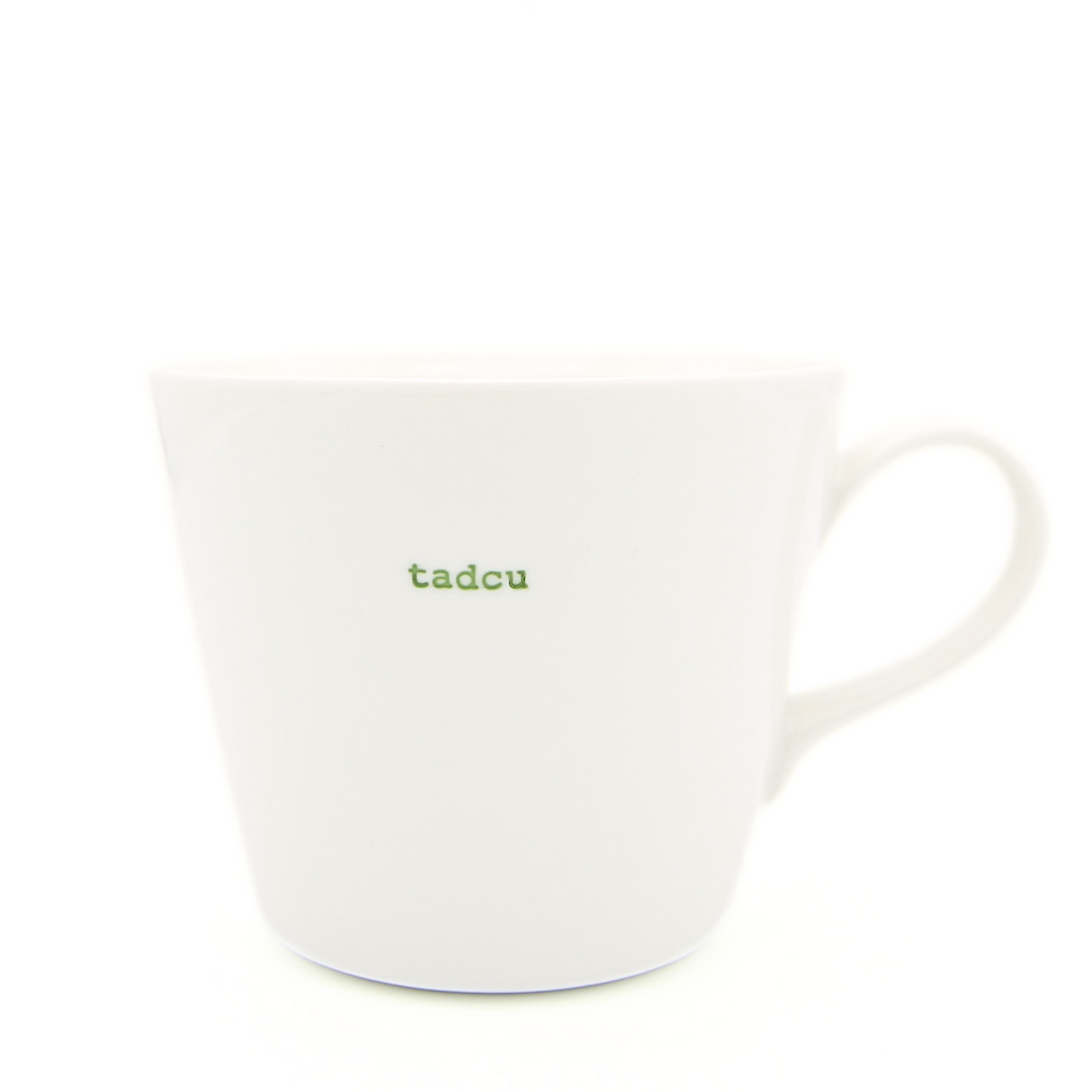Keith Brymer Jones -Medium Ceramic White Mug - tadcu (blue) (Cymraeg / Welsh Range)