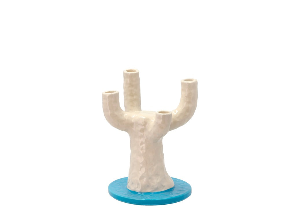4 Armed Candlestick Styles  Dia 19.5x25cm Blue/White Stoneware