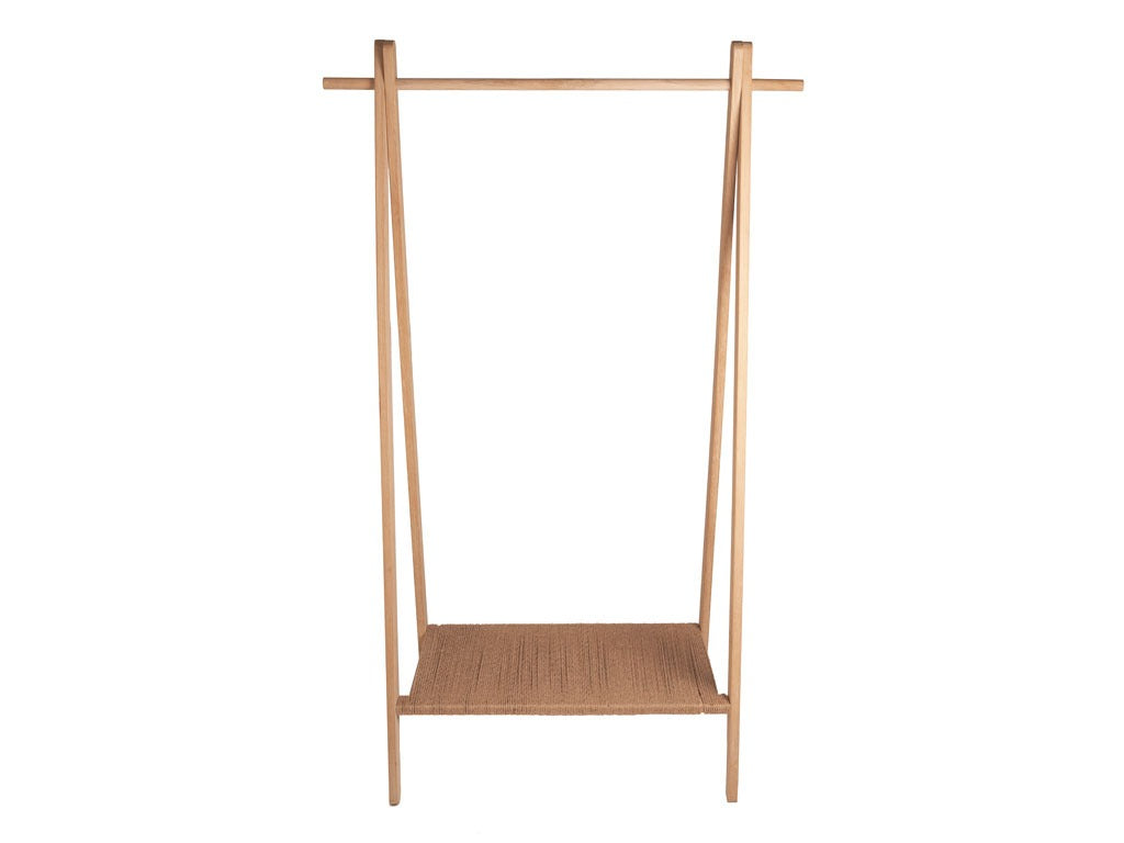 Clothes Rack Ebern 92x39x153cm White washed Solid Oak/Jute