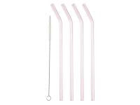 Straw with bend 21.5 cm 4 pcs Pink Glass