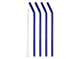 Straw with bend 21.5 cm 4 pcs Blue Glass